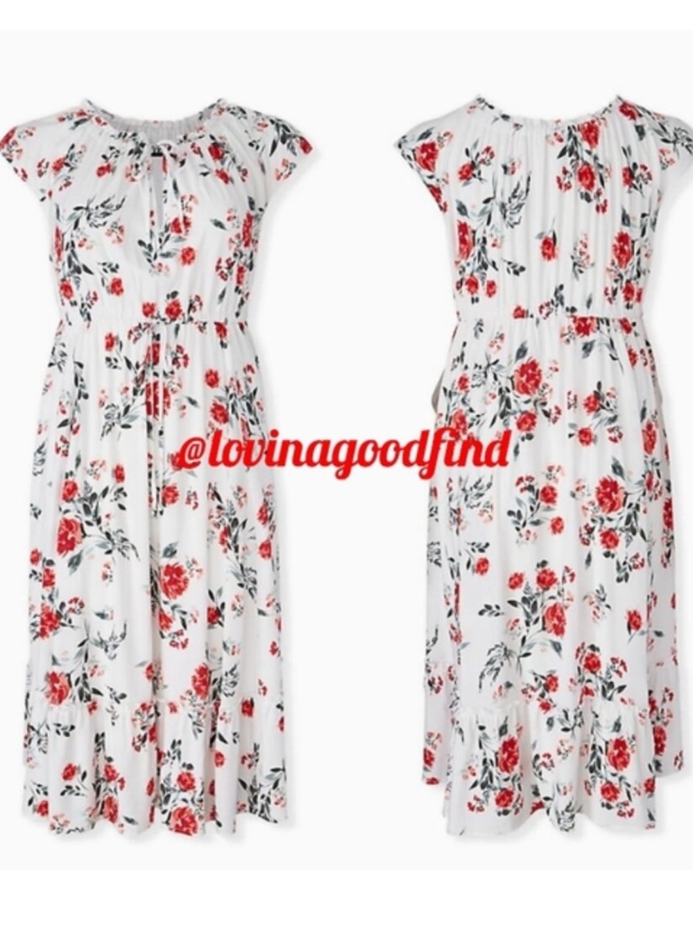Torrid WHITE & RED FLORAL CHALLIS DRAWSTRING DRESS NWT sz 2